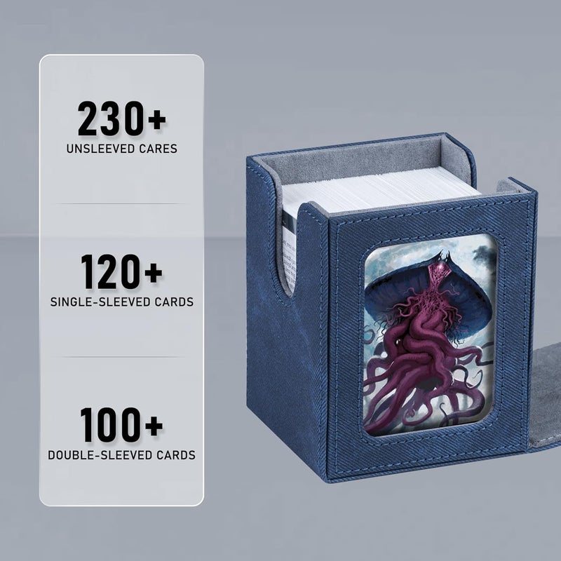 Infinity Guard Card Deck Box for MTG with Commander Display for 100+ Double Sleeved Cards, Magnetic Card Storage Box Fits for TCG Sports Trading Cards (Blue Purple&Grey) - Image 2